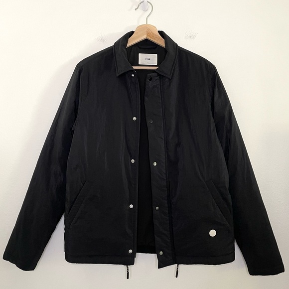 Folk Wadded Pebble Jacket Japanese Nylon Snap Zip Front Black Men’s XS - Picture 6 of 16